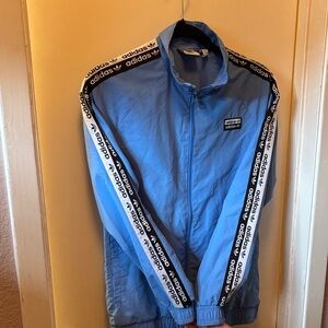 Adidas Men's Sky Blue Windbreaker with Logo Tape